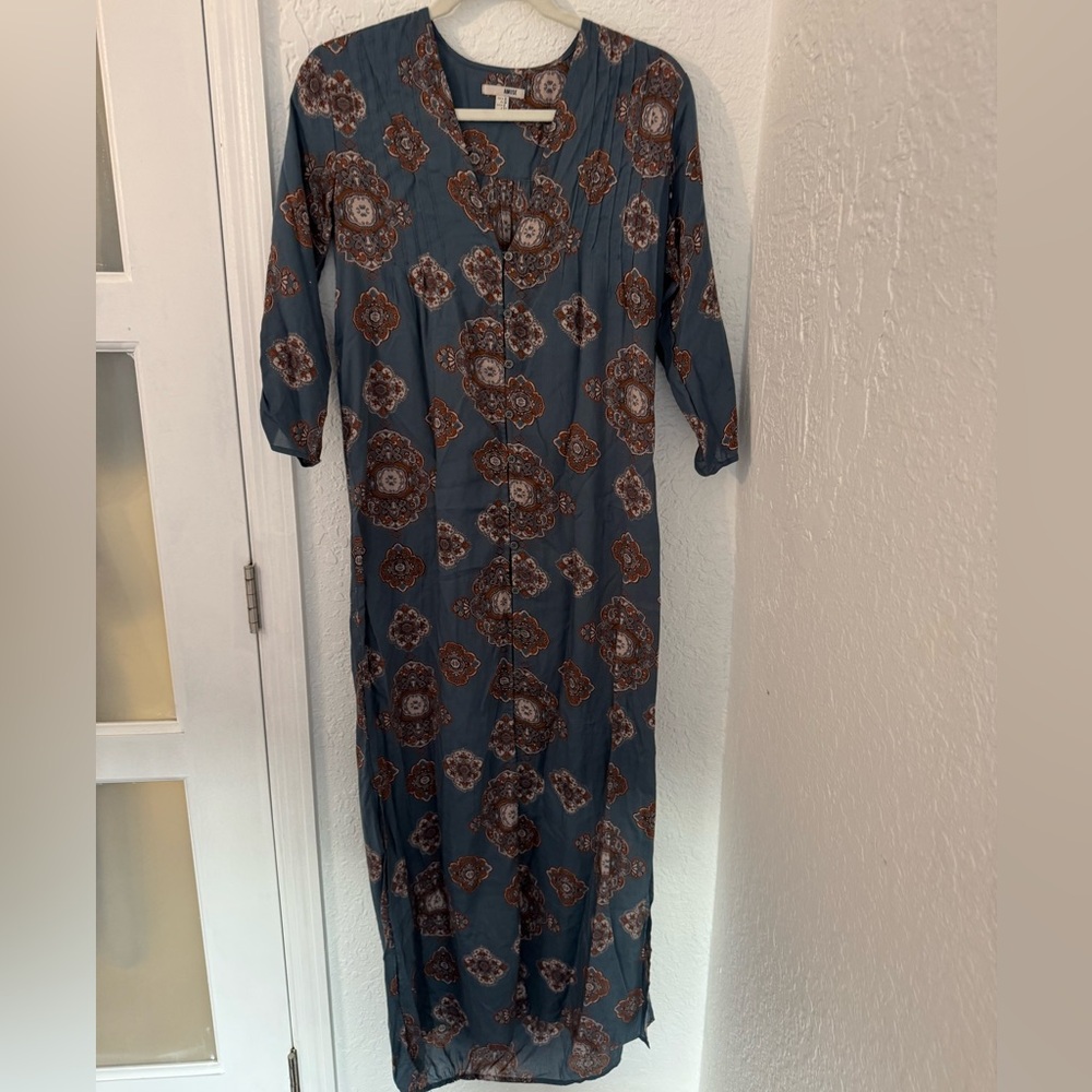 Amuse Society Teal and Brown Long Sleeve Dress